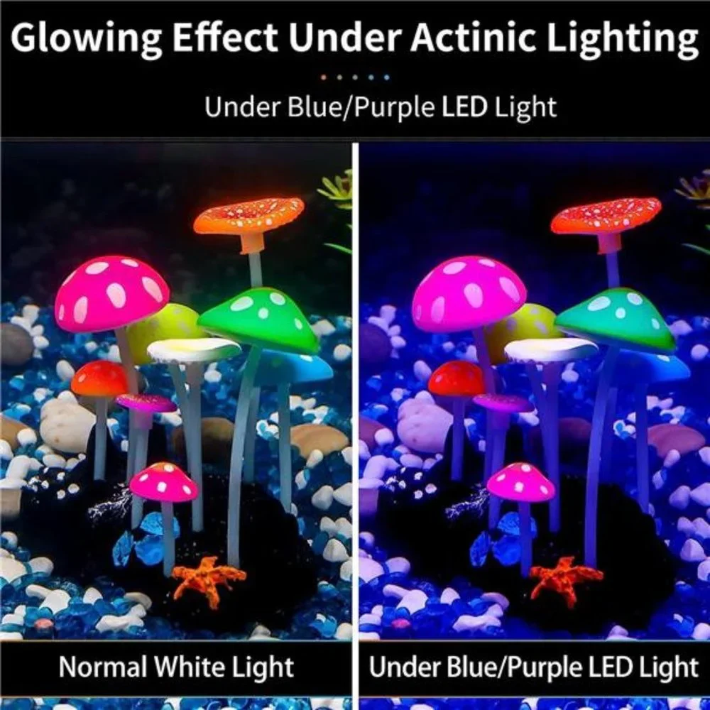 Glowing Effect Artificial Mushroom Aquarium Plant Decor Ornament